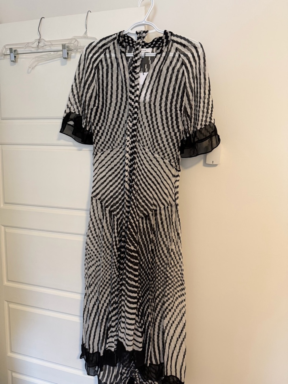 Reiss Black and White Striped Optical-Print Midi Dress